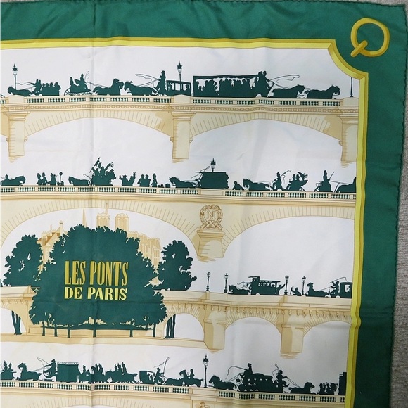 Hermes Les Ponts de Paris Silk Scarf in Green and Gold - Picture 3 of 12